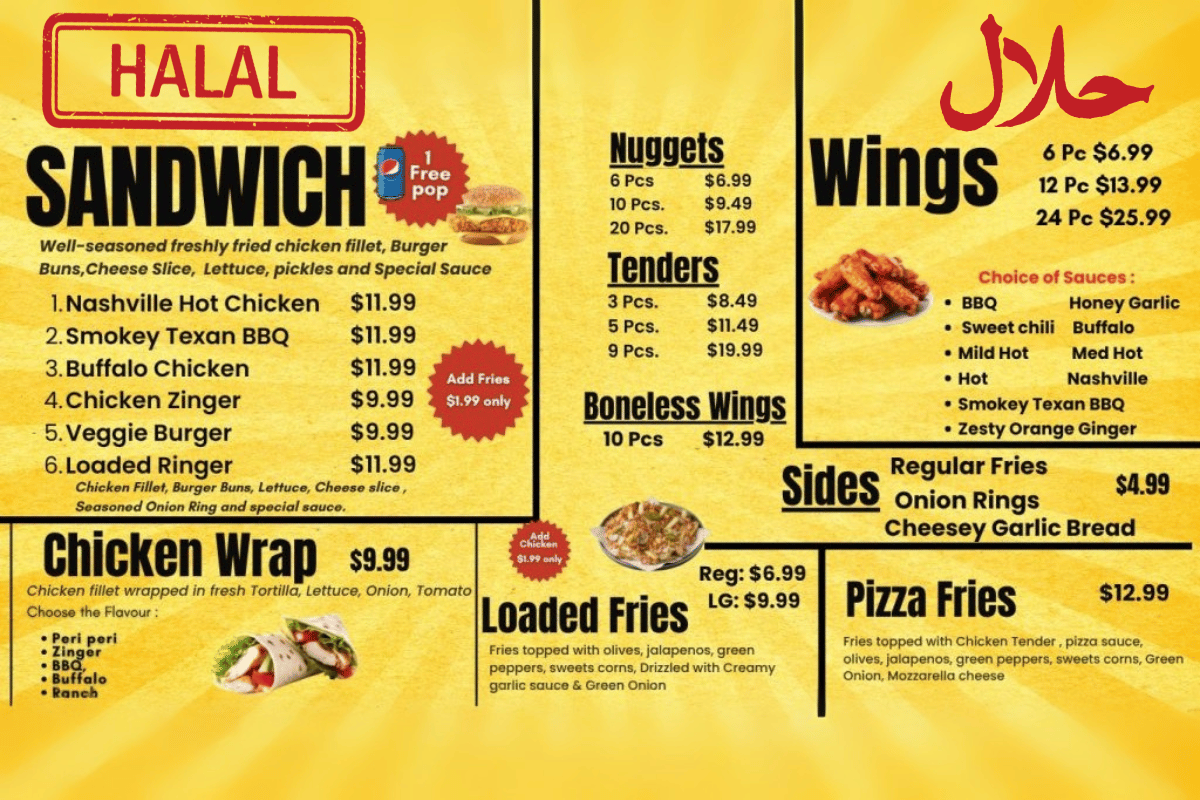 Menu 100% Halal for Pizza & Burgers in Kitchener