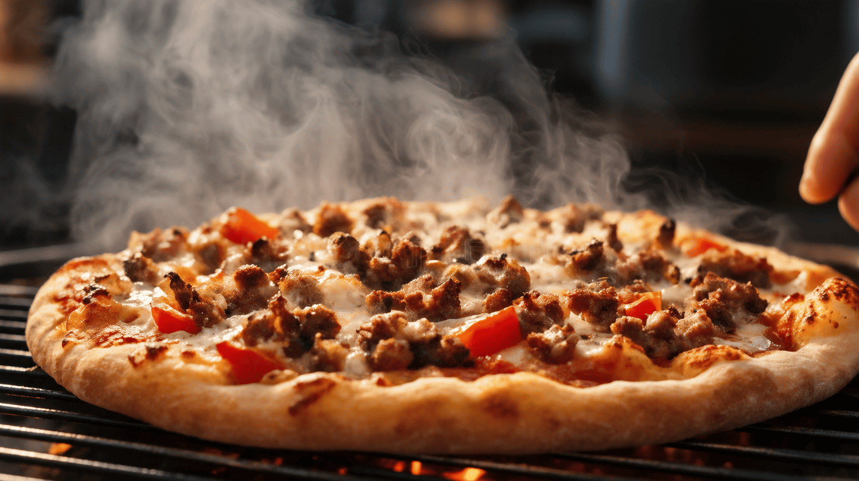 Steaming Grilled Meat Pizza